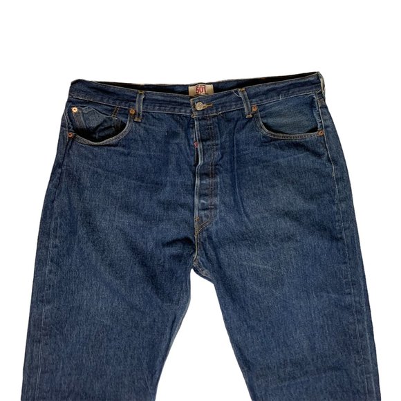 Levi's 501 Straight Leg Mens Jeans Tag W42xL32 Blue Denim Button Fly - Picture 4 of 9